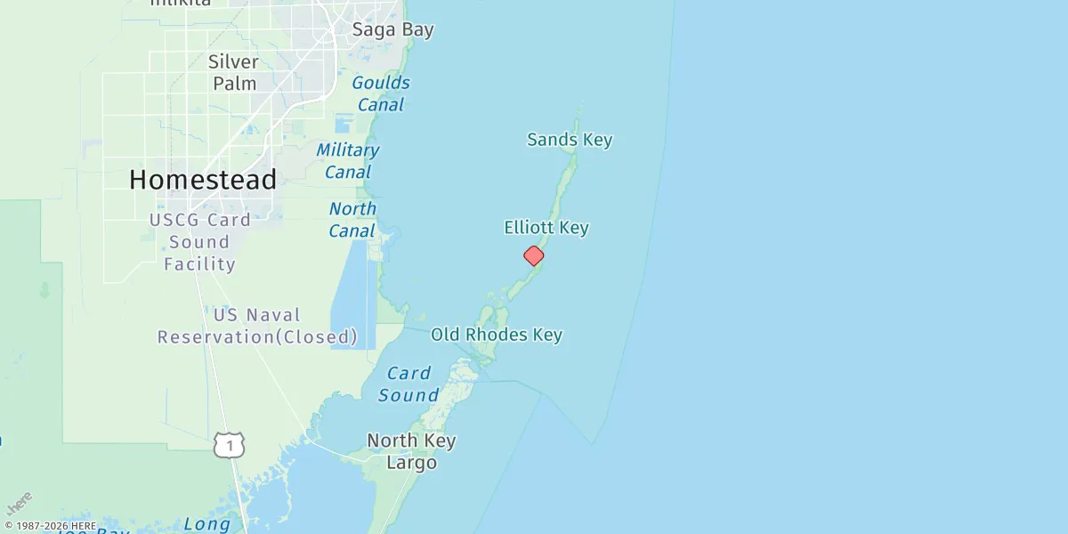 Map preview for Billys Point, South Of, Elliott Key, Biscayne Bay