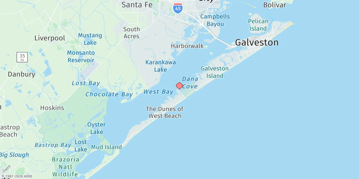 Map preview for Jamaica Beach, West Bay, Galveston Bay, Texas