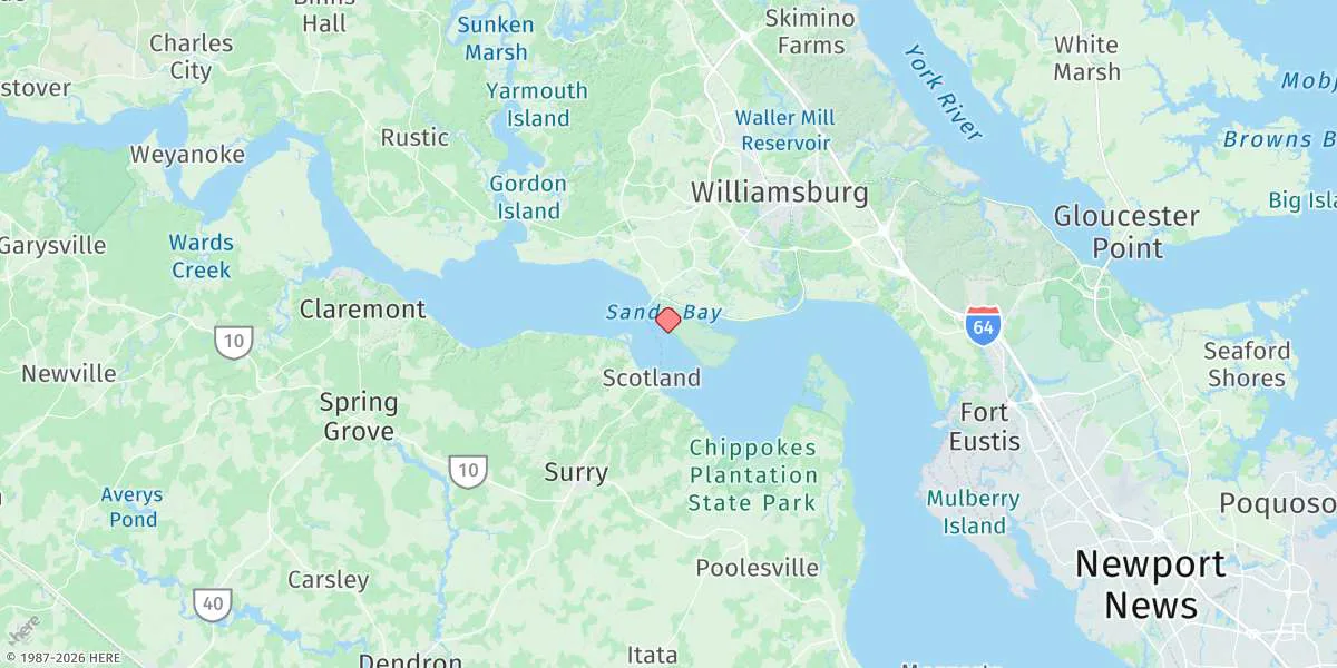 Map preview for Jamestown Island, Church Point, Virginia